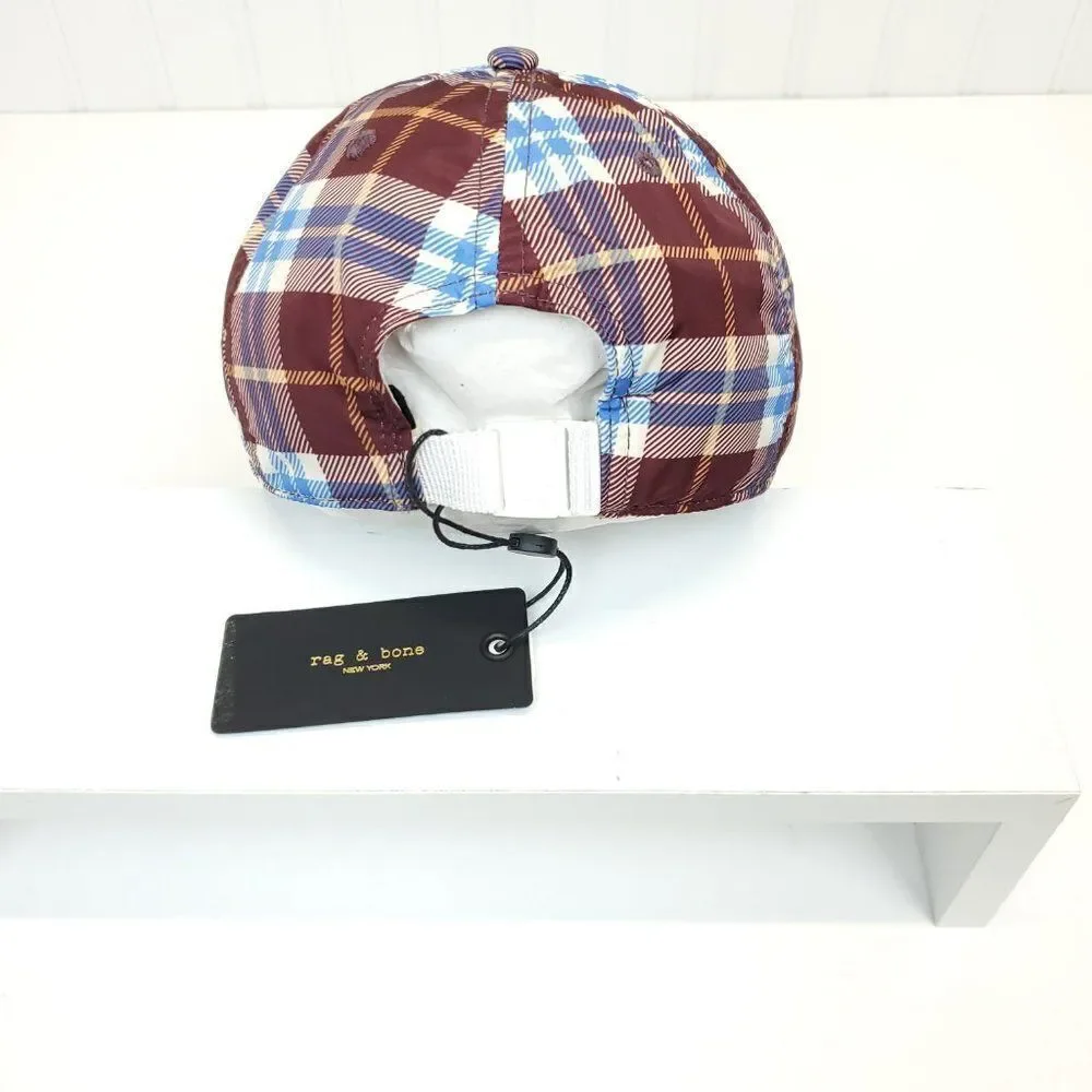 Rag & Bone Unisex Addison Baseball Cap in Burgundy Plaid